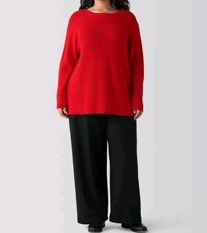 Eileen Fisher Merino Wool Sweater Womens Large Minimalist Red Fall Winter Holida